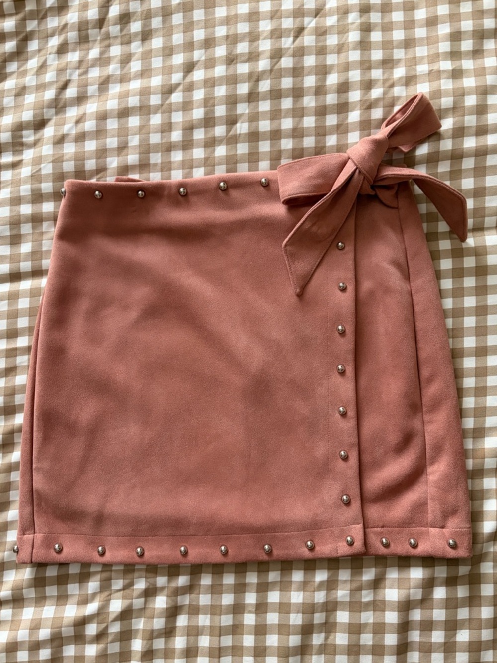 Studded Wrap Mini Skirt in Dusty Rose